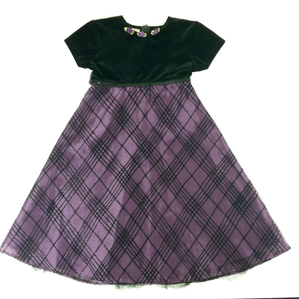 Kids Purple Velvet Top Layered Bottom Christmas Holiday Dress Sparkles Size 8